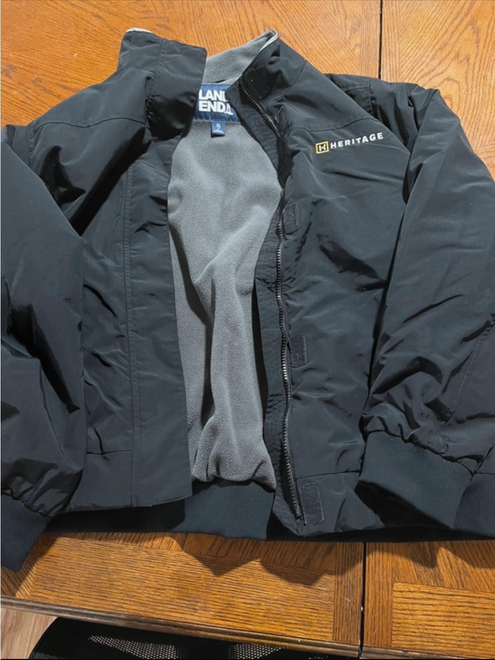 Lands' End Heritage Black Windbreaker with Gray Lining